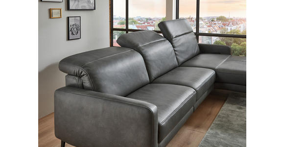 ECKSOFA Anthrazit Echtleder Kopfteilverstellung  - Anthrazit/Schwarz, Design, Leder/Metall (323/179cm) - Dieter Knoll