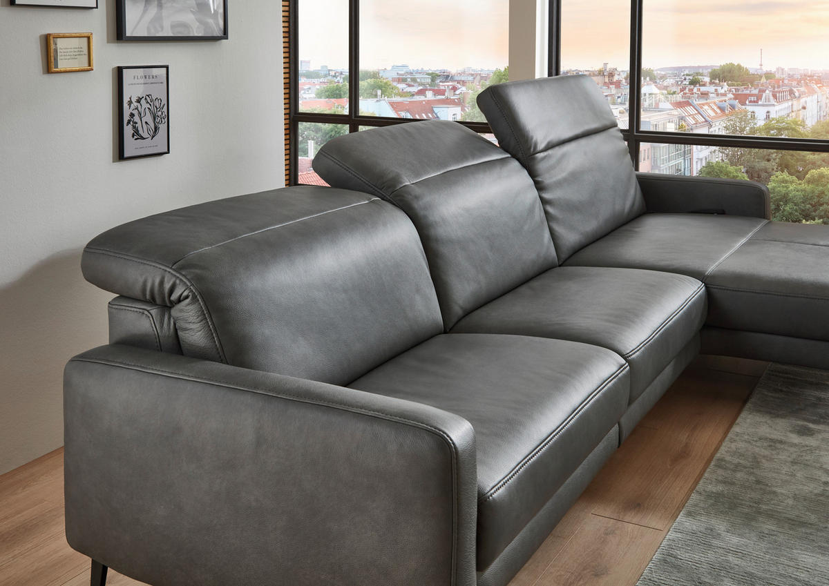 ECKSOFA  in Echtleder Anthrazit  179/323 cm  - Anthrazit/Schwarz, Design, Leder/Metall (179/323cm) - Dieter Knoll
