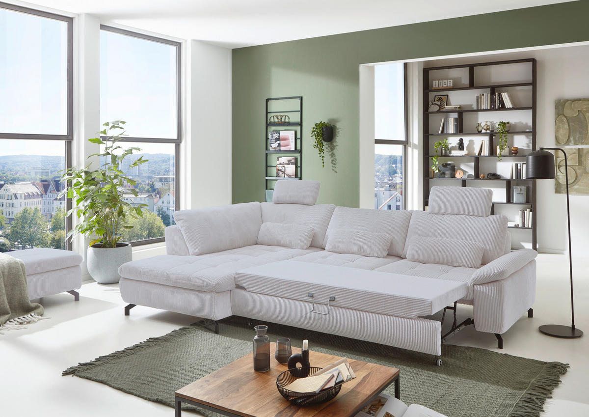 ECKSOFA in Cord, Velours Grau  - Schwarz/Grau, Design, Textil/Metall (197/291cm) - Beldomo Style