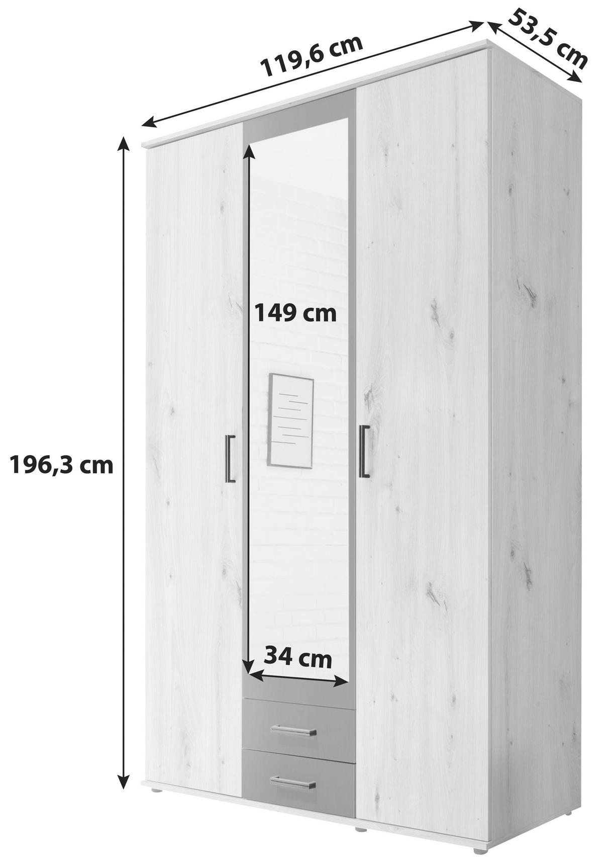 ŠATNÍ SKŘÍŇ SE ZRCADLEM, antracitová, barvy dubu, 120/196/53,5 cm - barvy dubu/antracitová, Basics, kompozitní dřevo/sklo (120/196/53,5cm) - MID.YOU
