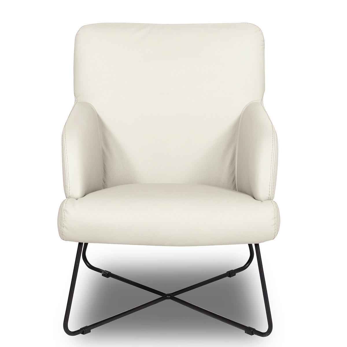 SESSEL in Echtleder Weiß  - Schwarz/Weiß, Design, Leder/Metall (67/87/74cm) - Livetastic