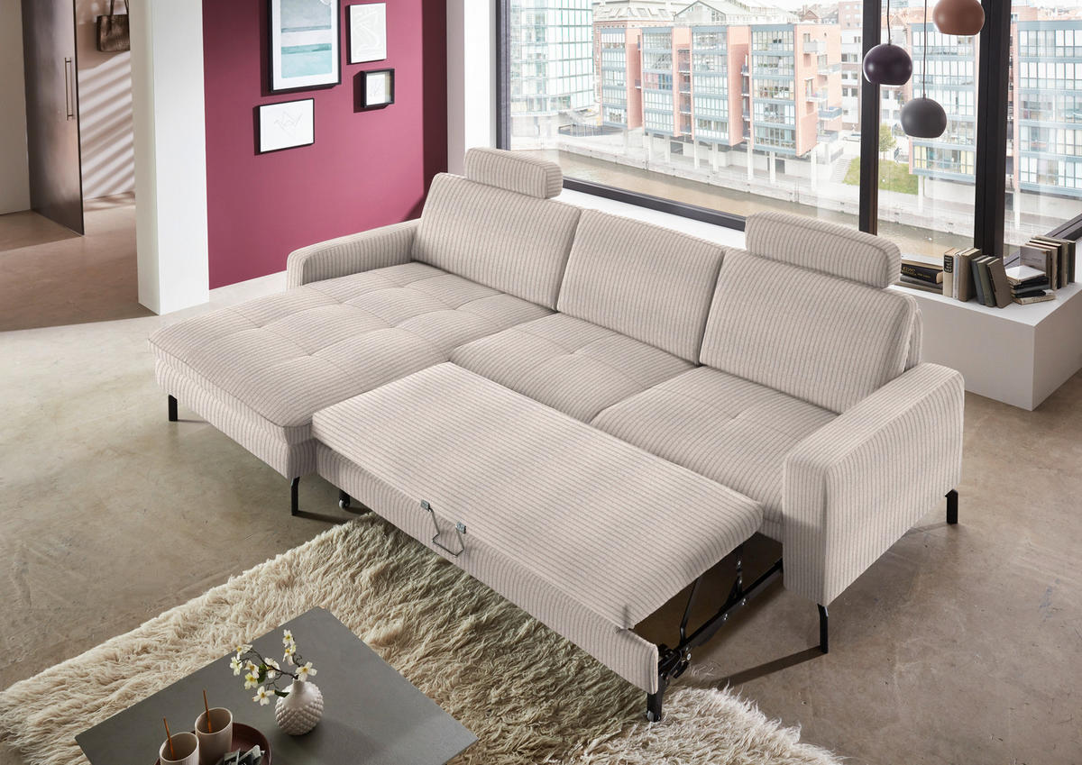 ECKSOFA in Cord Hellbraun  - Hellbraun/Schwarz, Design, Textil/Metall (178/302cm) - Beldomo Style