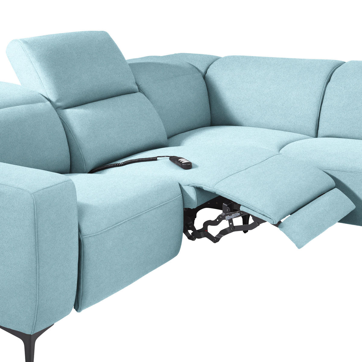 ECKSOFA Hellblau Flachgewebe  - Schwarz/Hellblau, Design, Textil/Metall (290/238cm) - Pure Home Lifestyle