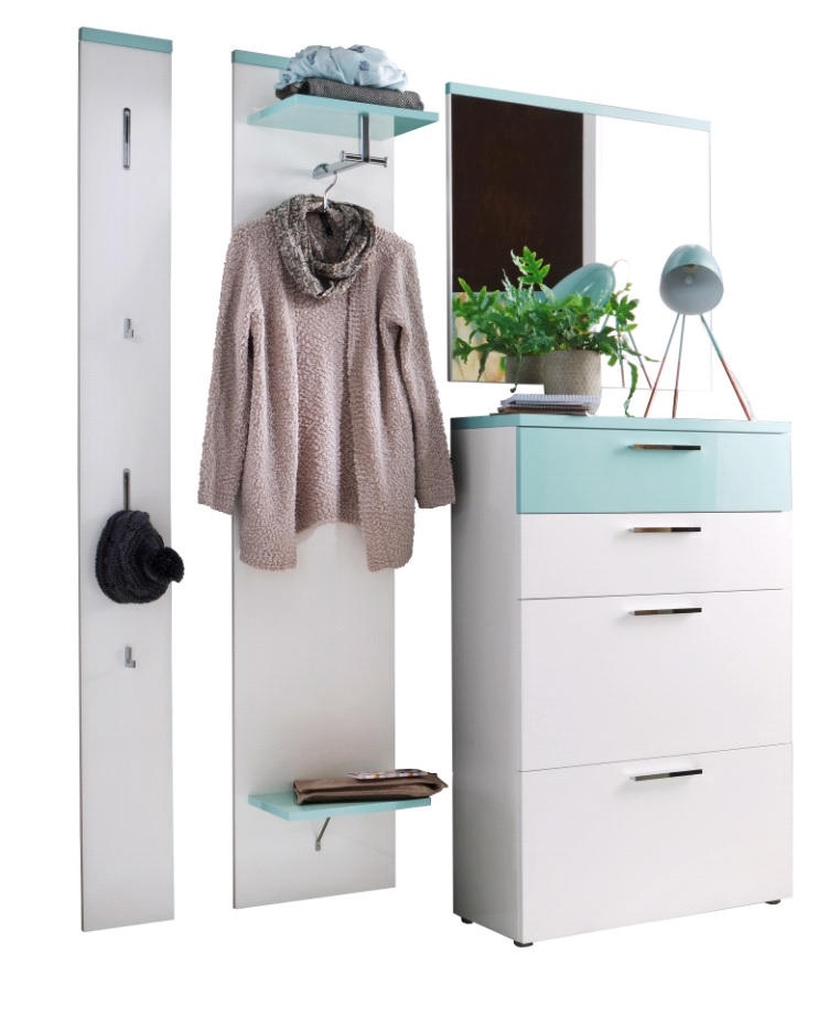 GARDEROBE Weiß, Mintgrün - Weiß/Mintgrün, Design, Glas (161/220/35cm) - Cassando