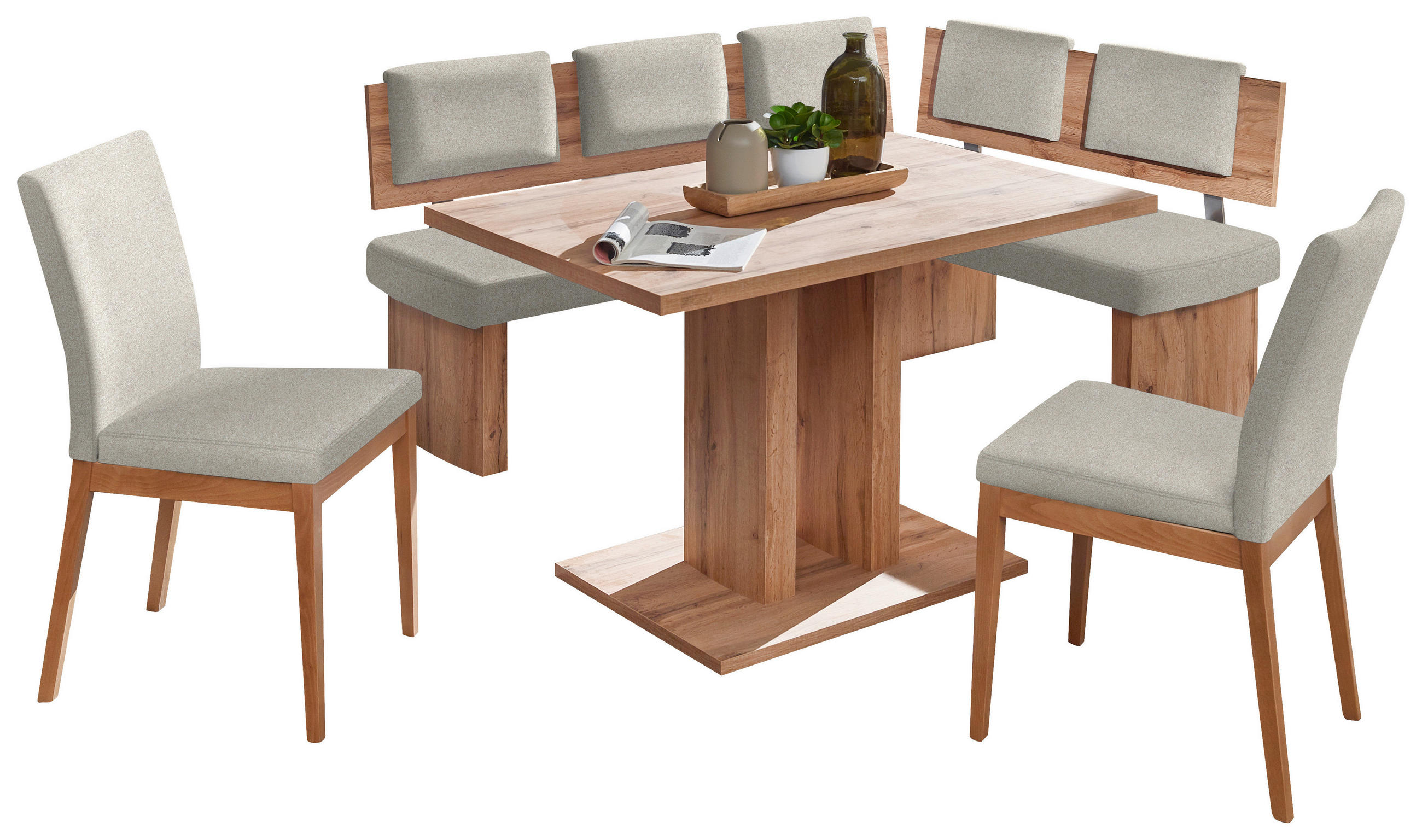 ECKBANKGRUPPE in Textil, Holzwerkstoff Eichefarben, Sandfarben  - Sandfarben/Eichefarben, KONVENTIONELL, Holzwerkstoff/Textil - Cantus