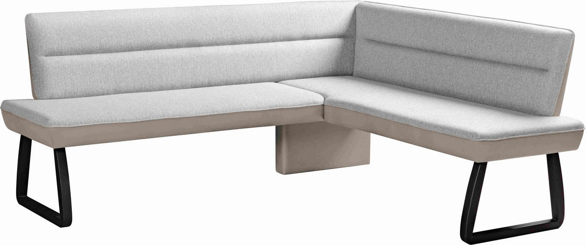 ECKBANK 210/178 cm Webstoff Hellgrau, Beige Buche vollmassiv   - Beige/Hellgrau, KONVENTIONELL, Holz/Textil (210/178cm) - Novel