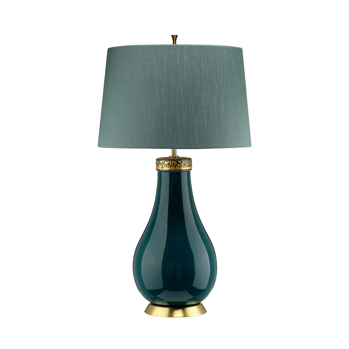 TISCHLEUCHTE Havering 41/73.5 cm  - Türkis/Messingfarben, KONVENTIONELL, Keramik/Textil (41/73.5cm) - Elstead Lighting