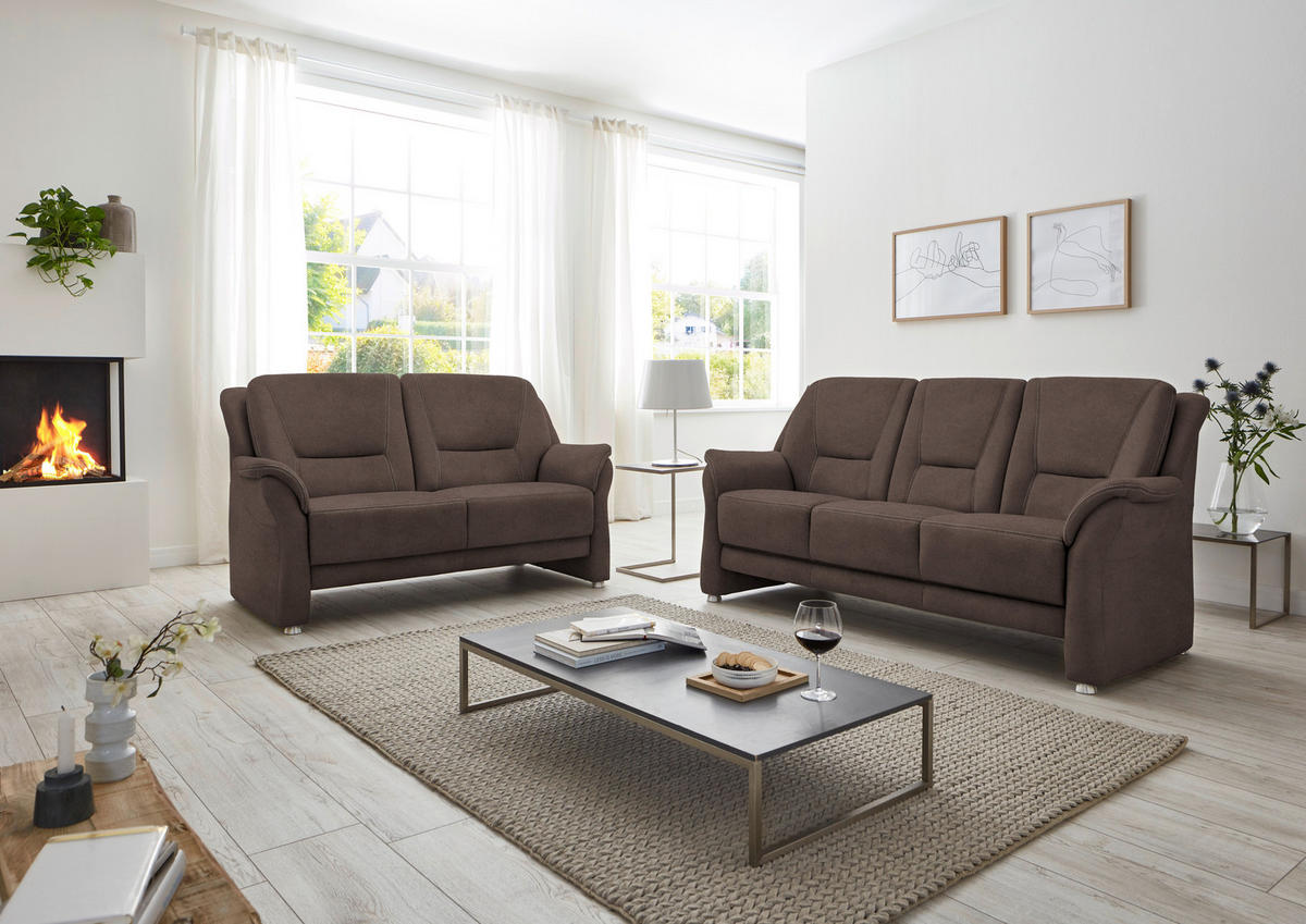 3-SITZER-SOFA in Mikrofaser Graubraun  - Graubraun/Beige, Konventionell, Textil/Metall (198/100/89cm) - Beldomo Comfort