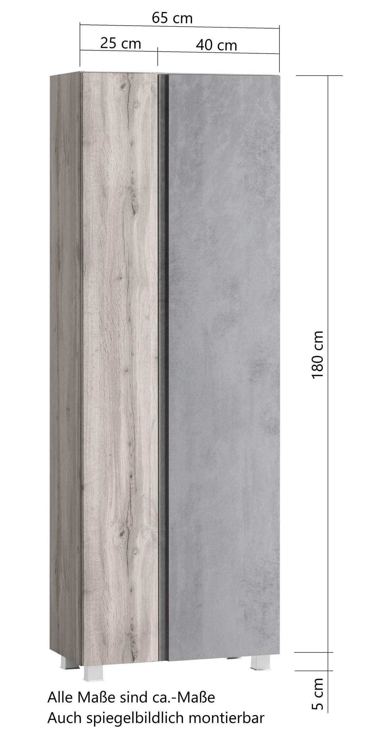 HOCHSCHRANK 65/180/35 cm  - Eiche Wotan/Hellgrau, Modern, Holzwerkstoff (65/180/35cm) - Held