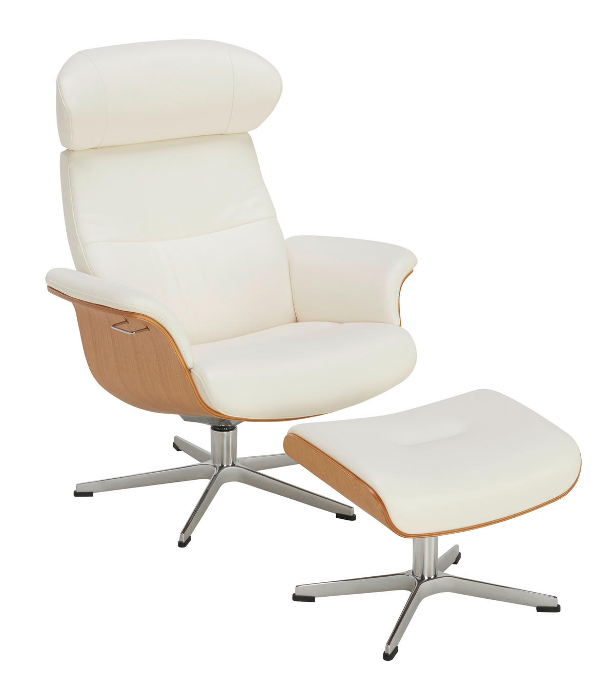 RELAXSESSEL Holz, Leder Weiss, Eichefarben  - Weiss/Eichefarben, Natur, Leder/Holz (81/101/80cm) - Conform