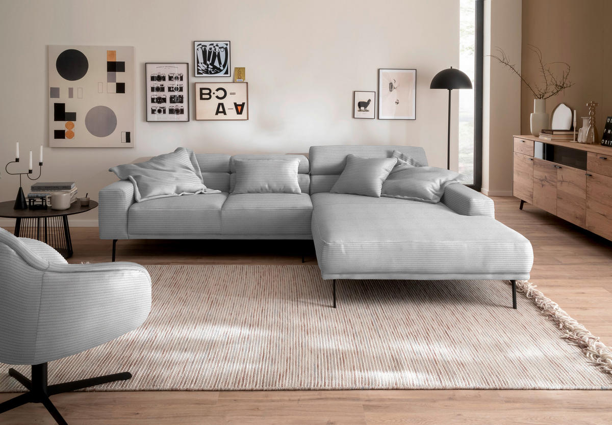 ECKSOFA Cord Hellgrau  - Hellgrau/Schwarz, Design, Textil/Metall (293/215-217cm) - Schöner Wohnen