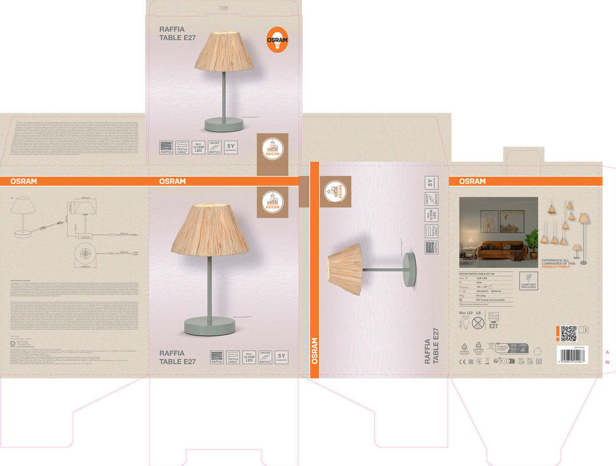 TISCHLEUCHTE 20/33 cm   - Natur, Naturmaterialien/Metall (20/33cm) - Osram