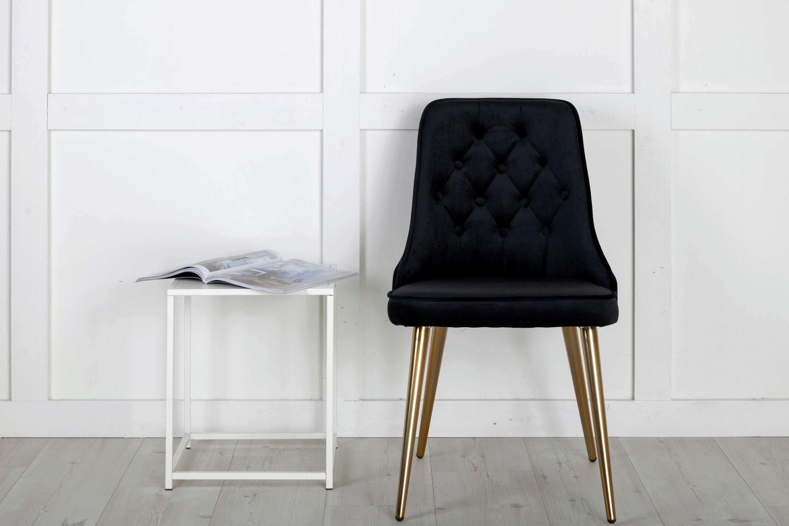 STOLSET 2 styck stål sammet  - svart/guldfärgad, Design, metall/textil (50/88.5/66cm) - Livetastic