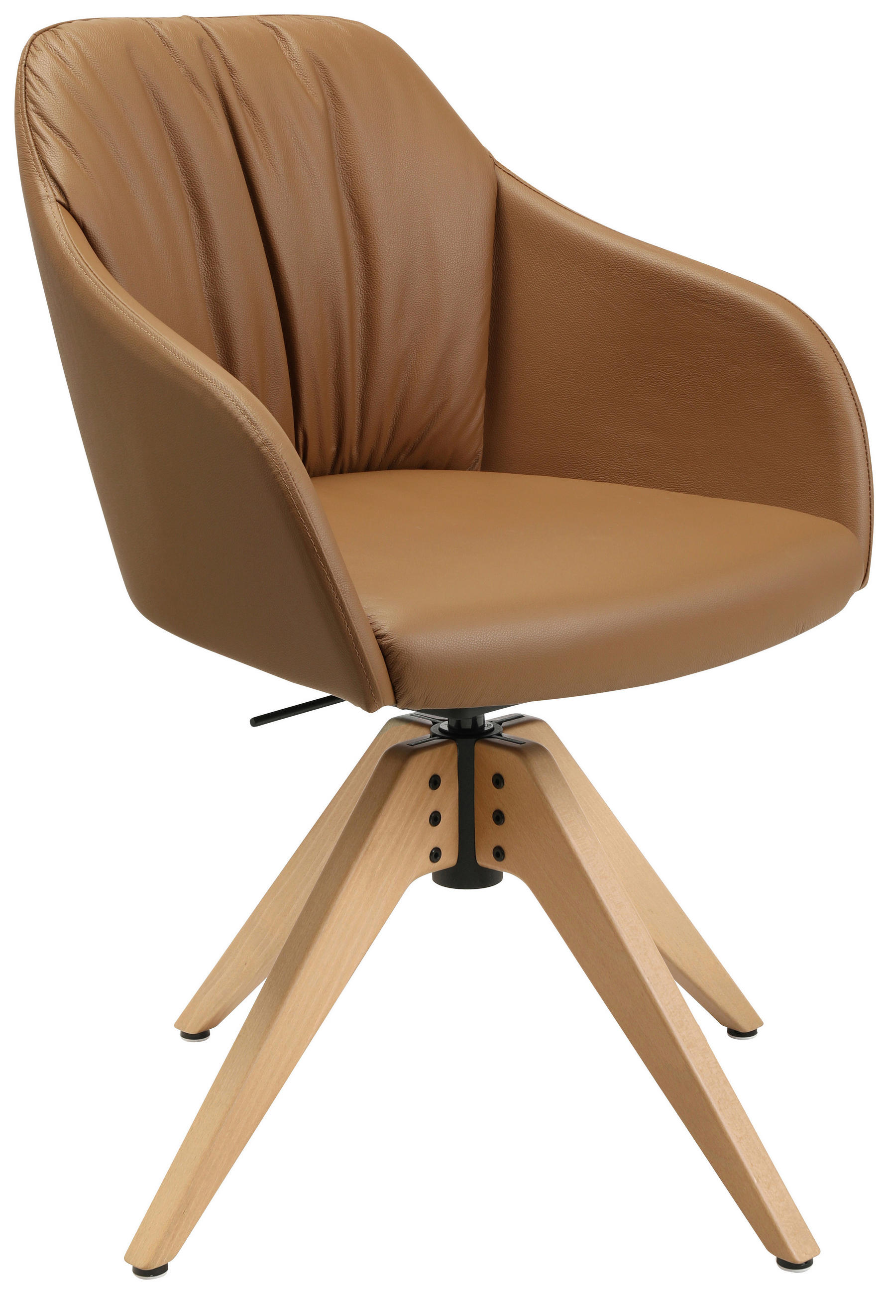 ARMLEHNSTUHL  in Echtleder pigmentiert  - Cognac/Eichefarben, Design, Leder/Holz (58/82,5-85,2/60cm) - Johann Jakob