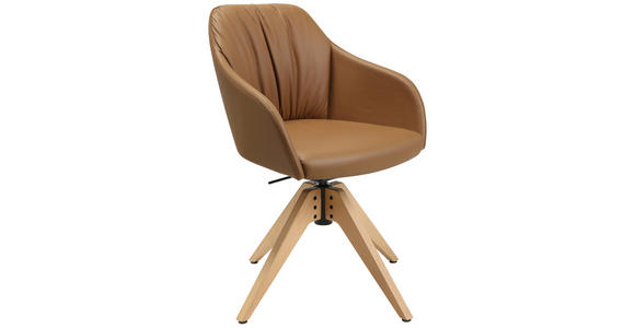 ARMLEHNSTUHL in Echtleder pigmentiert - Cognac/Eichefarben, Design, Leder/Holz (58/82,5-85,2/60cm) - Johann Jakob