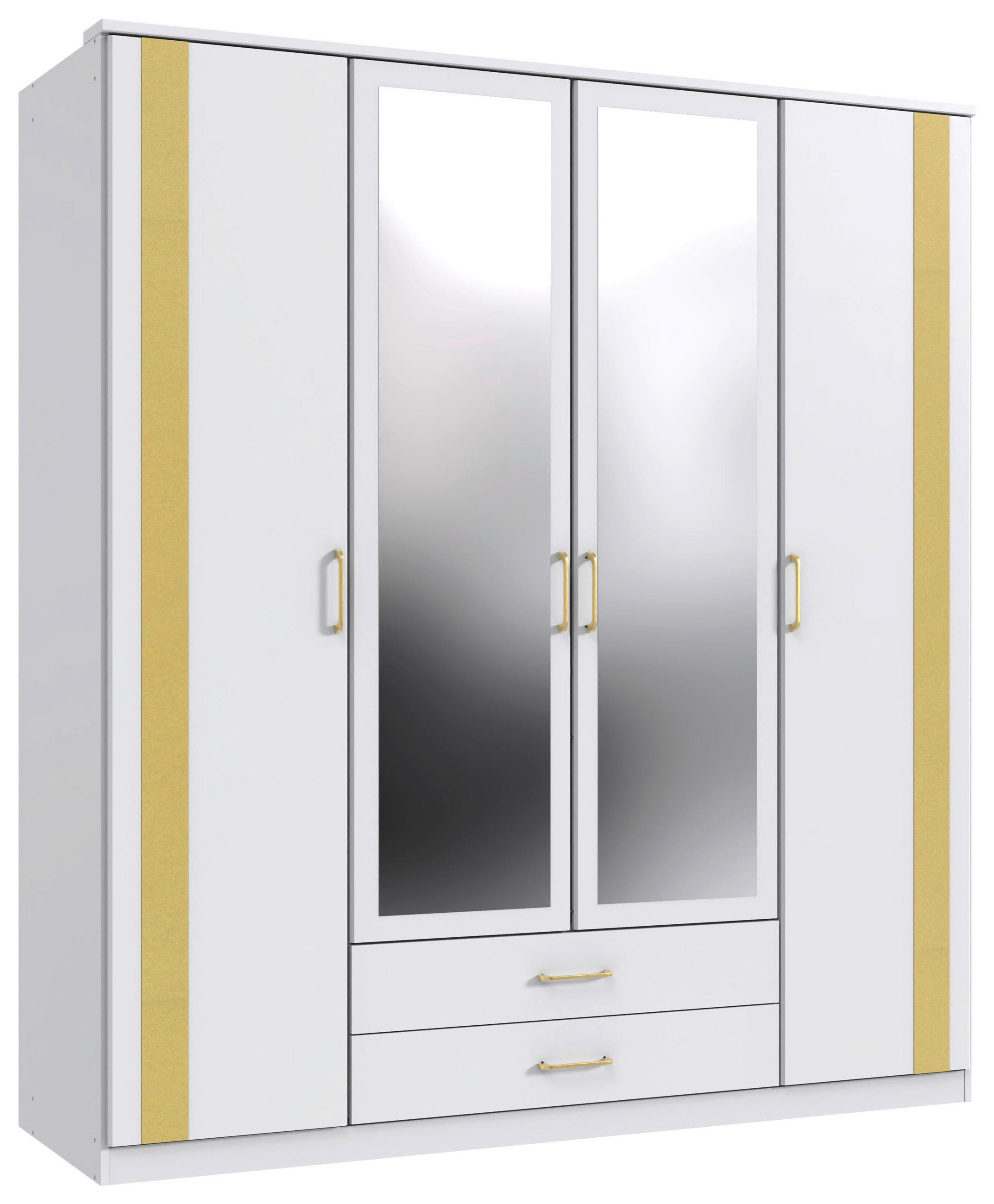 DREHTÜRENSCHRANK  in Weiß, Goldfarben  - Goldfarben/Weiß, Design, Glas/Holzwerkstoff (180/199/58cm) - Carryhome