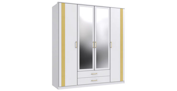 DREHTÜRENSCHRANK  in Weiß, Goldfarben  - Goldfarben/Weiß, Design, Glas/Holzwerkstoff (180/199/58cm) - Carryhome