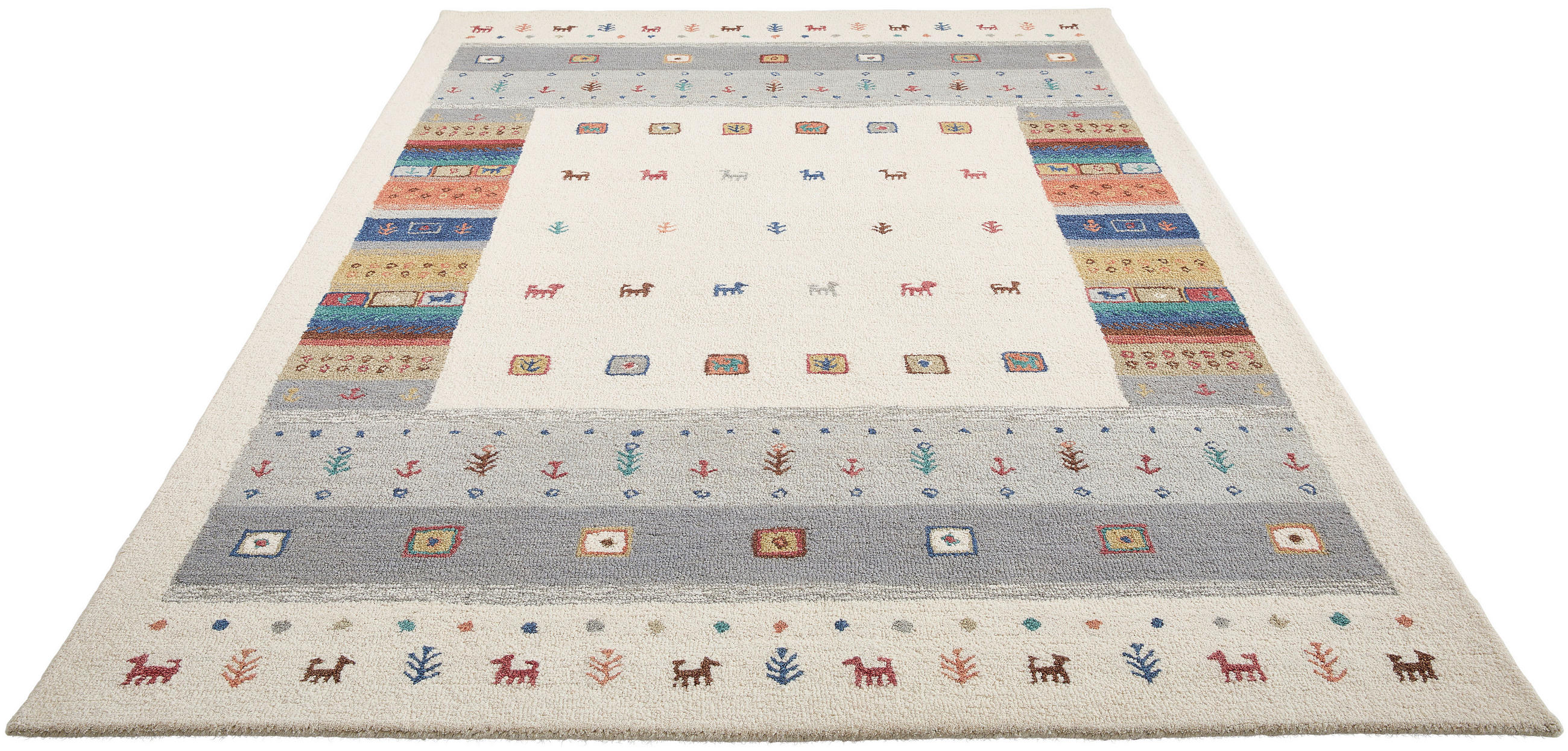 Thumbnail - Novel Tuftteppich Edition Alkatif Nomad, Mehrfarbig, Weiß, Textil, Abstraktes, rechteckig, 160x230 cm, Care & Fair, AZO-...