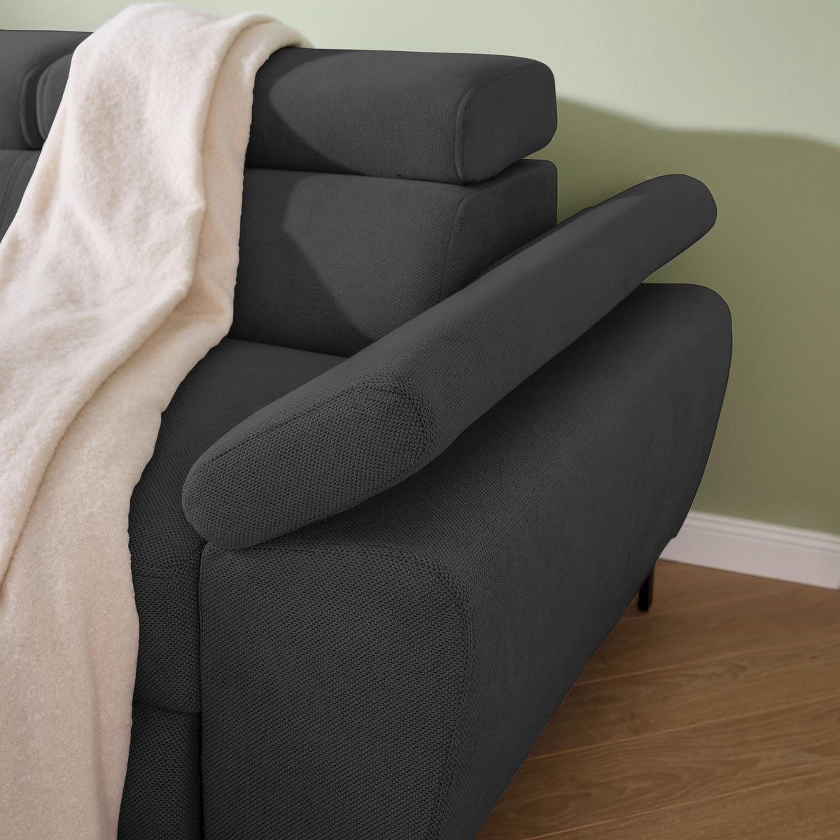 ECKSOFA inkl. Funktion COMBO Graphitfarben Flachgewebe  - Schwarz/Graphitfarben, Design, Textil/Metall (206/266cm) - Stylife