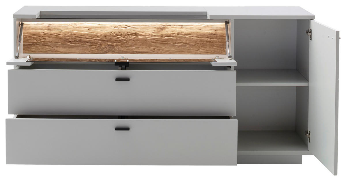 SIDEBOARD Weiss, Eichefarben  165/84/44 cm  - Weiss/Eichefarben, Design, Glas/Holzwerkstoff (165/84/44cm) - Stylife