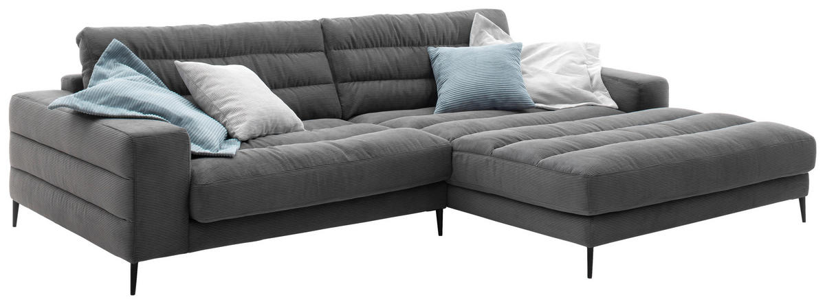 ECKSOFA in Cord Anthrazit  - Anthrazit/Schwarz, Design, Textil/Metall (296/207cm) - Dieter Knoll