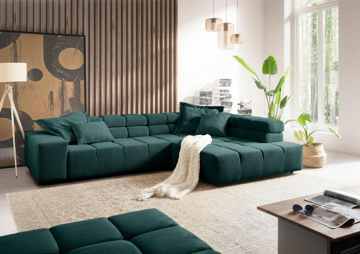 HOCKER in Textil Dunkelgrün  - Dunkelgrün/Schwarz, Design, Kunststoff/Textil (107/39/107cm) - Hom`in