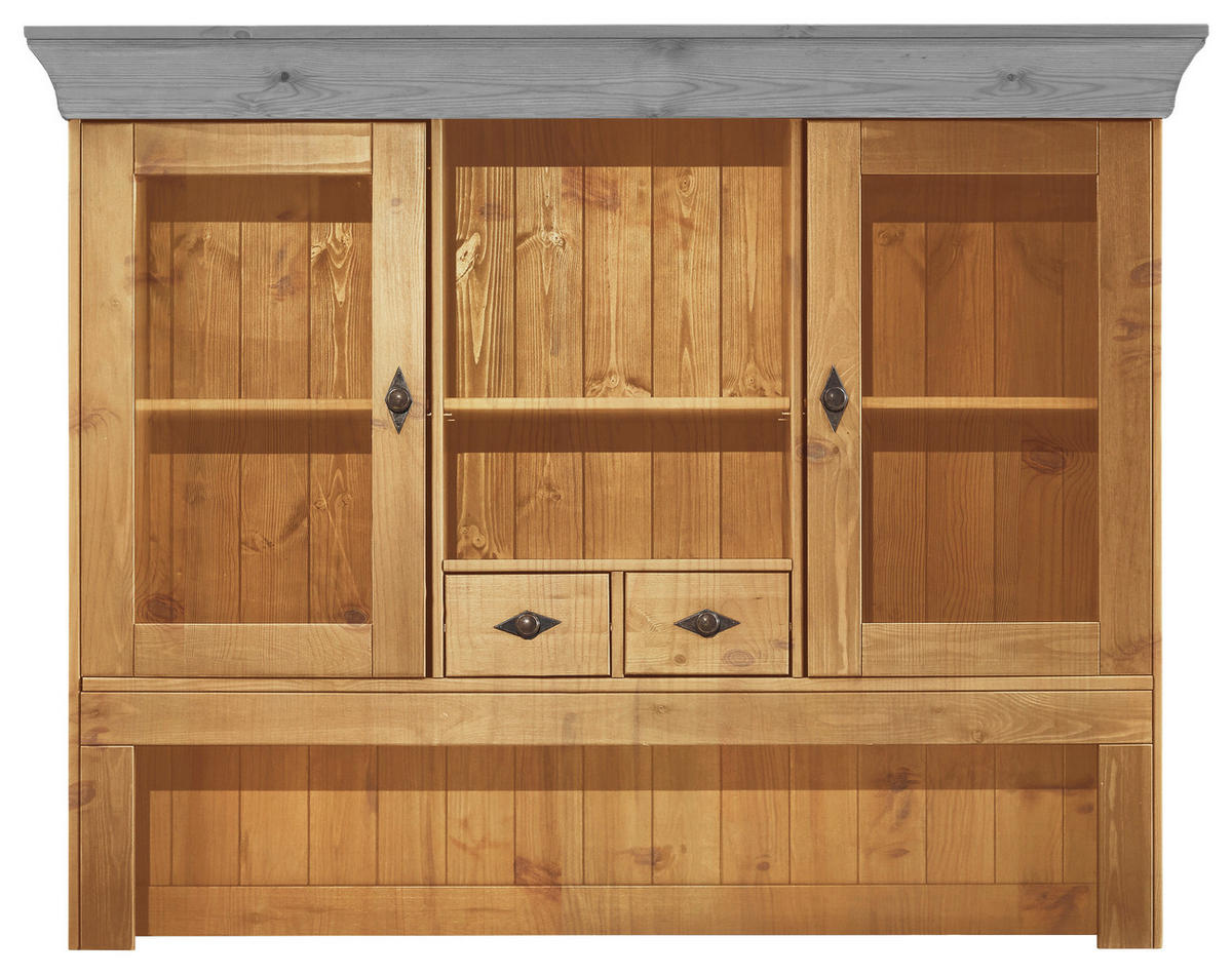 BUFFETAUFSATZ - Laugenfarbig/Grau, ROMANTIK / LANDHAUS, Glas/Holz (143/112/32cm) - Boxxx