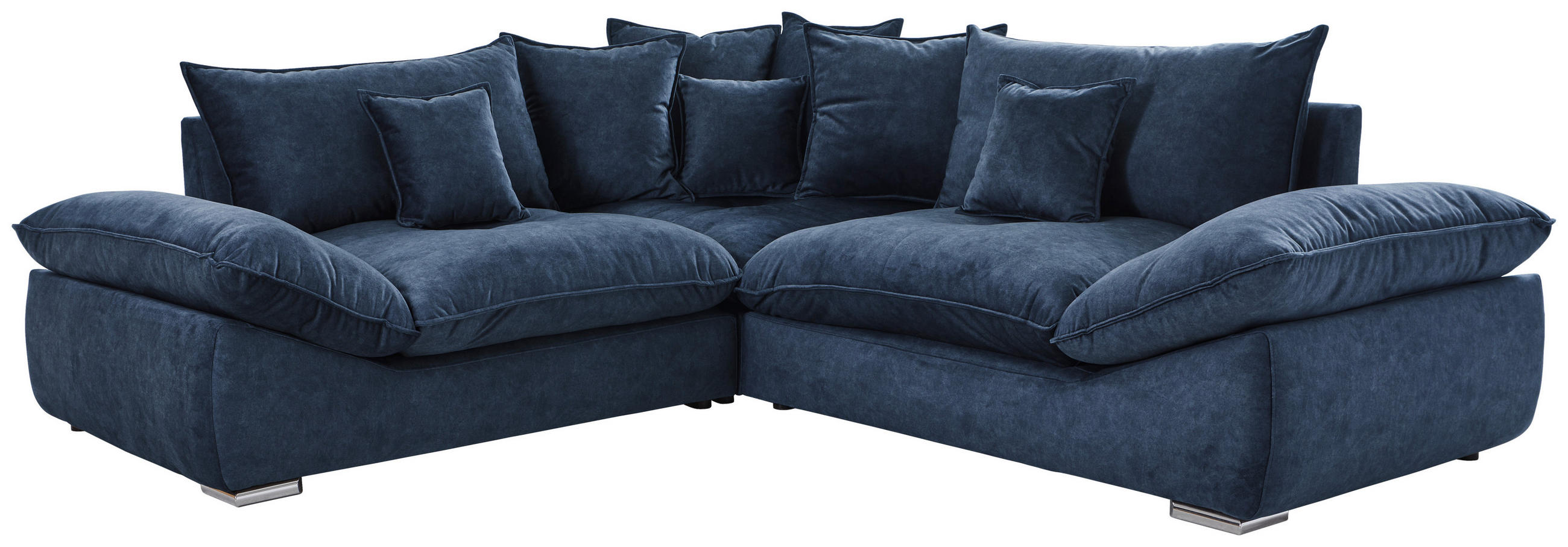 ECKSOFA Dunkelblau Velours  - Chromfarben/Dunkelblau, KONVENTIONELL, Kunststoff/Textil (247/247cm) - Carryhome