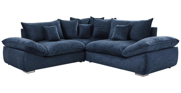 ECKSOFA Dunkelblau Velours  - Chromfarben/Dunkelblau, KONVENTIONELL, Kunststoff/Textil (247/247cm) - Carryhome