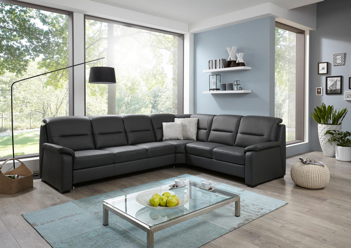 ECKSOFA BELDOMO premium Anthrazit Echtleder  - Anthrazit/Schwarz, KONVENTIONELL, Leder/Holz (303/245cm) - Beldomo Premium