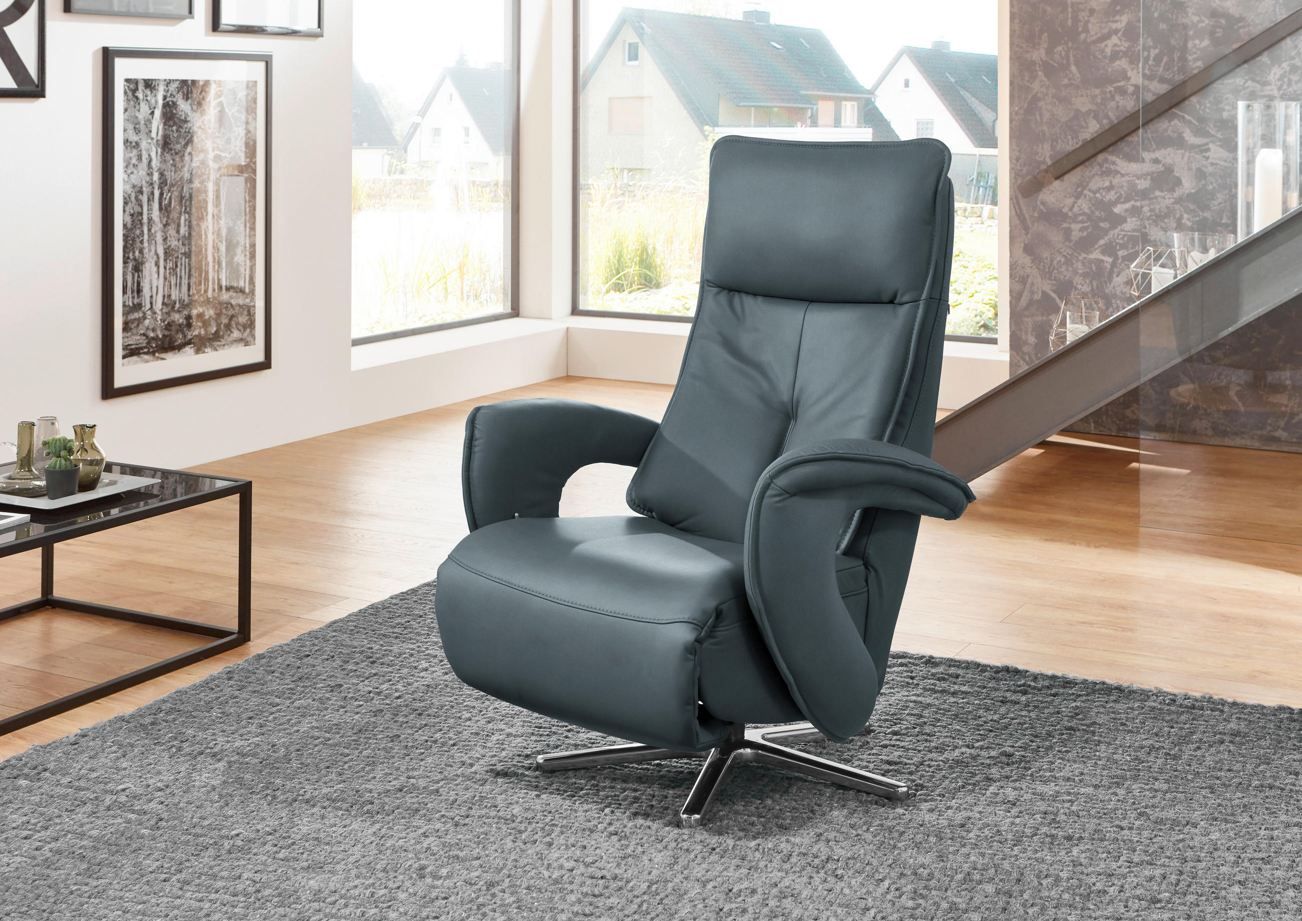 RELAXSESSEL in Leder Grau  - Chromfarben/Grau, Design, Leder/Metall (77/110/87cm) - Valdera