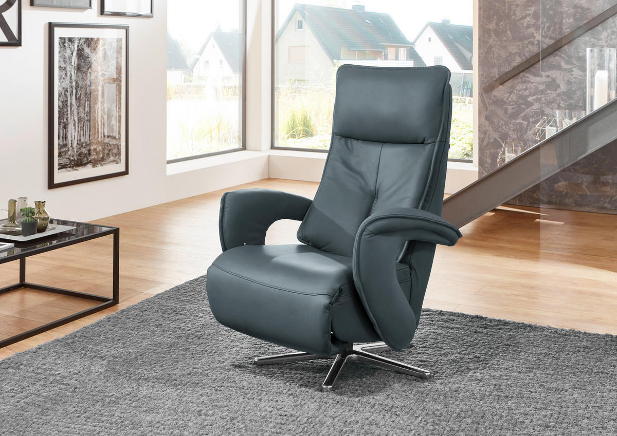 RELAXSESSEL in Leder Grau  - Chromfarben/Grau, Design, Leder/Metall (77/110/87cm) - Valdera