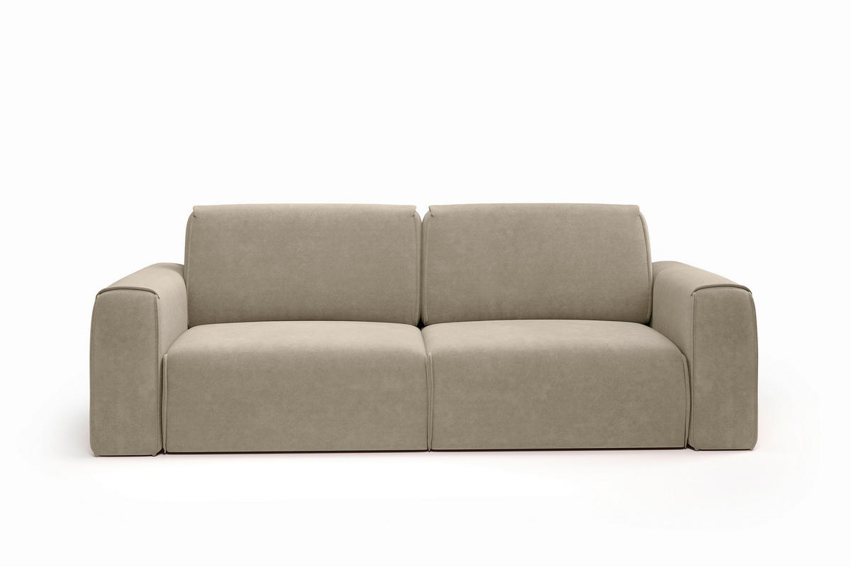 SCHLAFSOFA Tuzzi in Velours Hellbraun  - Hellbraun/Schwarz, Basics, Kunststoff/Textil (252/94/105cm) - Livetastic