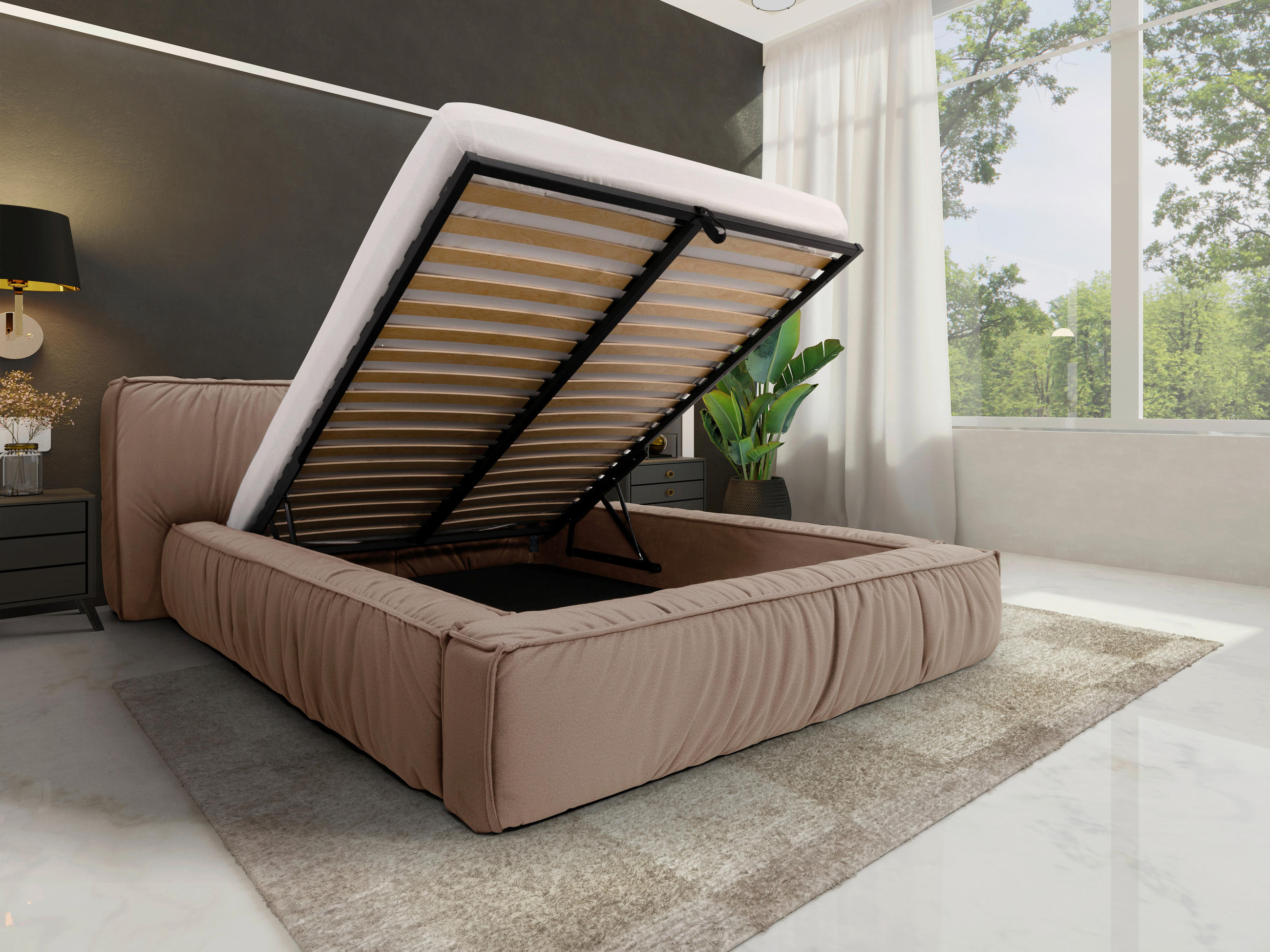 POLSTERBETT Lattenrost, Bettkasten 160/200 cm  in Cappuccino  - Schwarz/Cappuccino, Design, Holz/Textil (160/200cm) - Boxxx