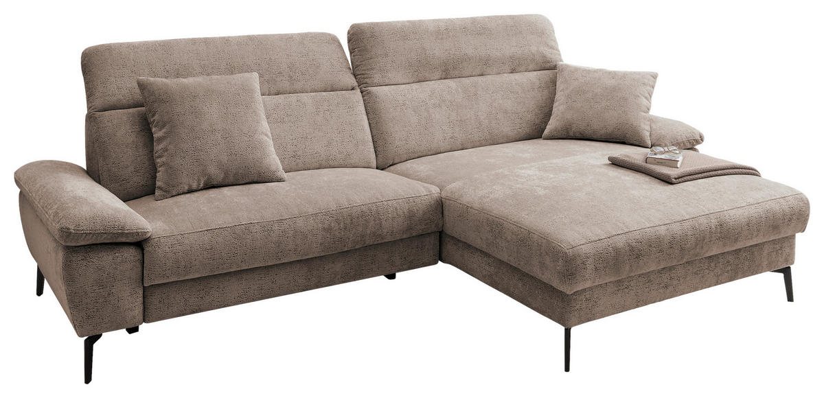 ECKSOFA Struktur Braun  - Schwarz/Braun, Konventionell, Textil/Metall (300/178cm) - Livetastic