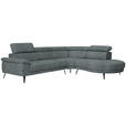 ECKSOFA in Velours Grau  299/264 cm  - Schwarz/Grau, Design, Textil/Metall (299/264cm) - Novel
