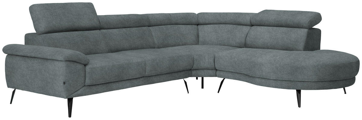 ECKSOFA Grau Velours  - Schwarz/Grau, Design, Textil/Metall (299/264cm) - Novel