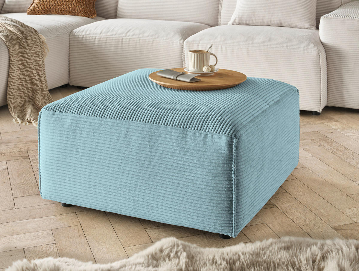 HOCKER Cord Hellblau  - Schwarz/Hellblau, Design, Kunststoff/Textil (80/42/80cm) - Pure Home Lifestyle
