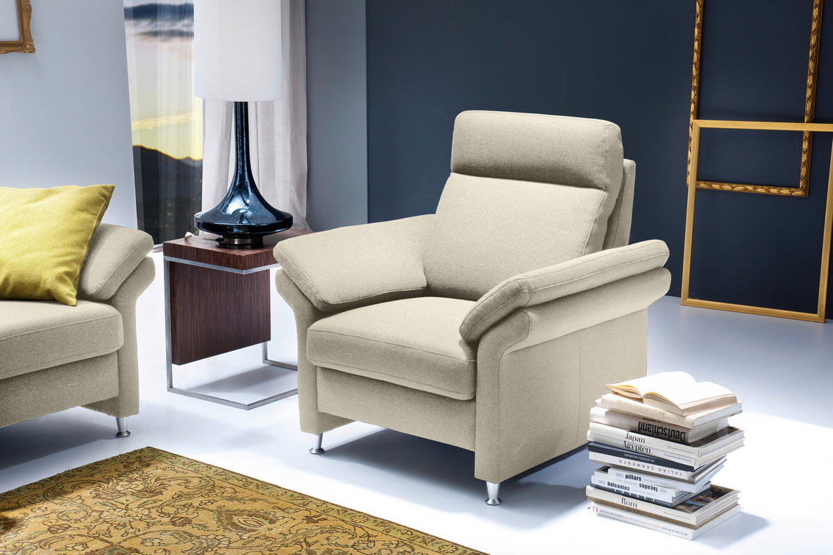 FERNSEHSESSEL in Flachgewebe Naturfarben  - Alufarben/Naturfarben, Modern, Textil/Metall (96/103/89cm) - Pure Home Comfort