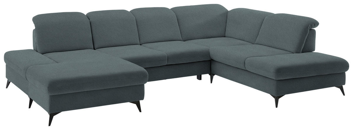 WOHNLANDSCHAFT  in Chenille Blau  - Blau/Schwarz, Design, Textil/Metall (198/364/255cm) - Beldomo Style