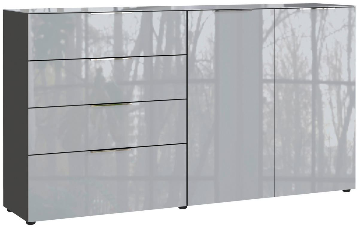 TÁLALÓSZEKRÉNY 184/102/42 cm  - krómszínű/grafitszürke, Modern, műanyag/faalapú anyag (184/102/42cm) - Premium Living