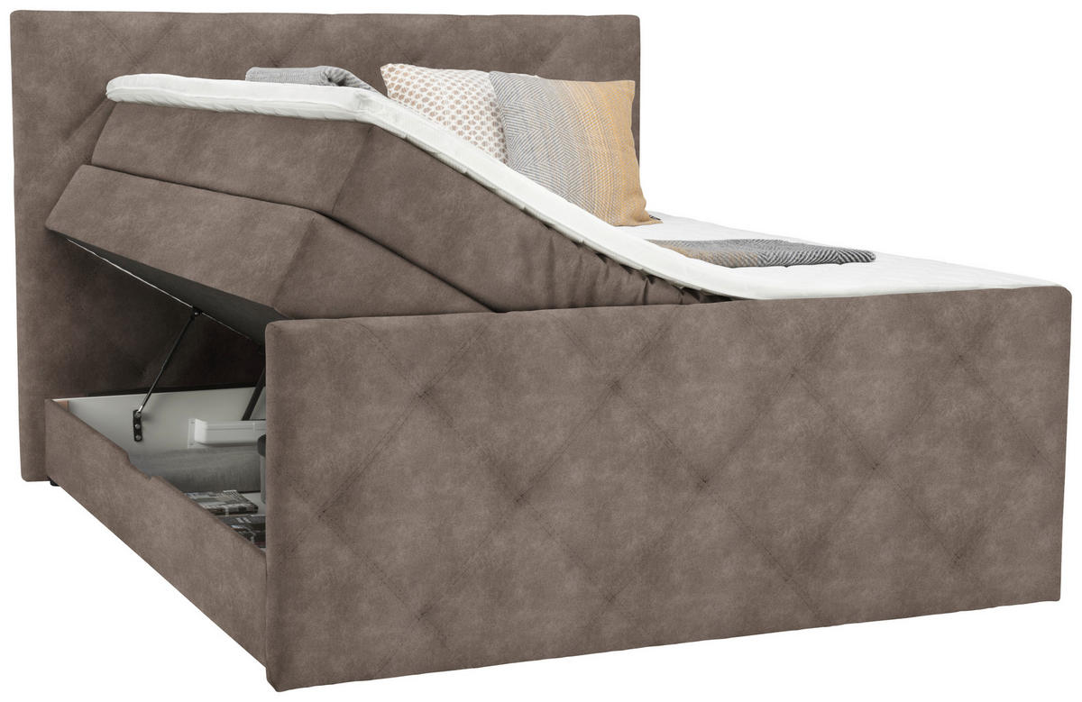 BOXSPRINGBETT 160/200 cm,  in Braun, Grau, Bettkasten, Topper, Matratzen, H2 = mittel  - Schwarz/Braun, KONVENTIONELL, Kunststoff/Textil (160/200cm) - Ti'me