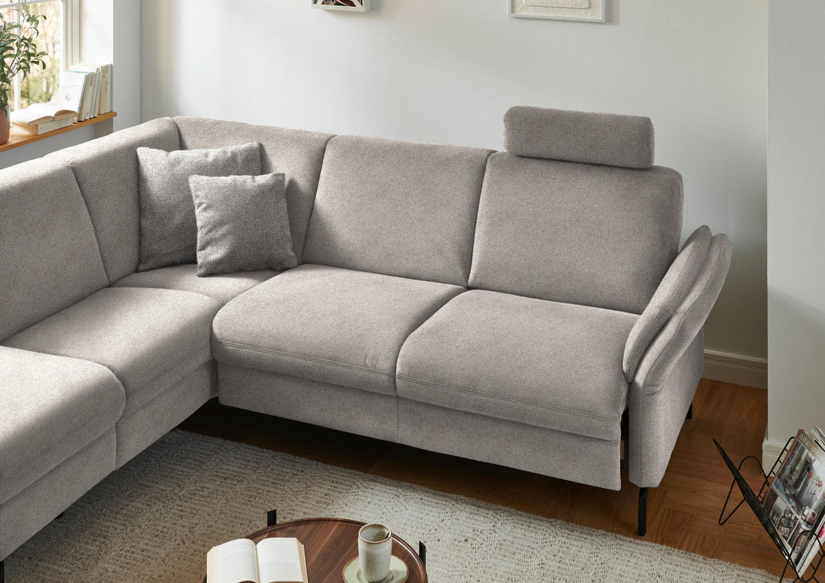 ECKSOFA in Flachgewebe Beige  - Beige/Schwarz, Konventionell, Textil/Metall (190/241cm) - Beldomo Comfort