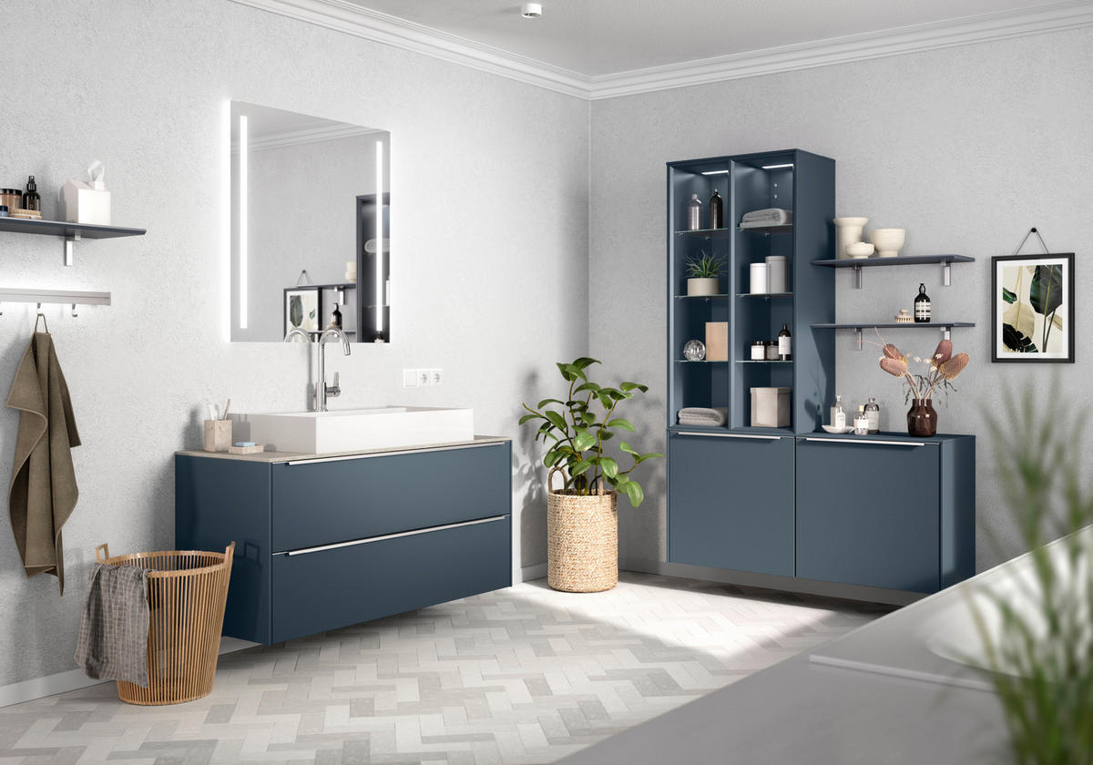 BADEZIMMER 3-teilig  in 81 cm  - Edelstahlfarben/Weiß Hochglanz, MODERN, Holzwerkstoff/Stein (81cm) - Nobilia