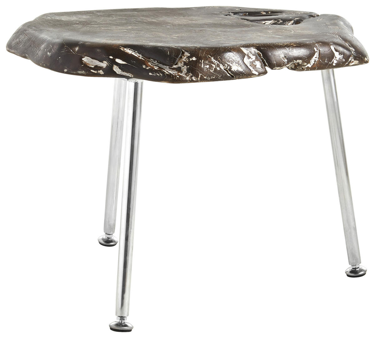 BEISTELLTISCH Unikat 50/40/36 cm Teakholz massiv Schwarz, Alufarben organisch  - Schwarz/Alufarben, LIFESTYLE, Holz/Metall (50/40/36cm) - Landscape