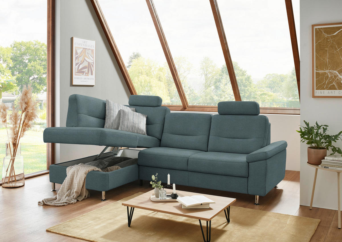 ECKSOFA  in Flachgewebe Dunkelgrau  160/244 cm  - Dunkelgrau/Alufarben, KONVENTIONELL, Textil/Metall (160/244cm) - Beldomo Comfort
