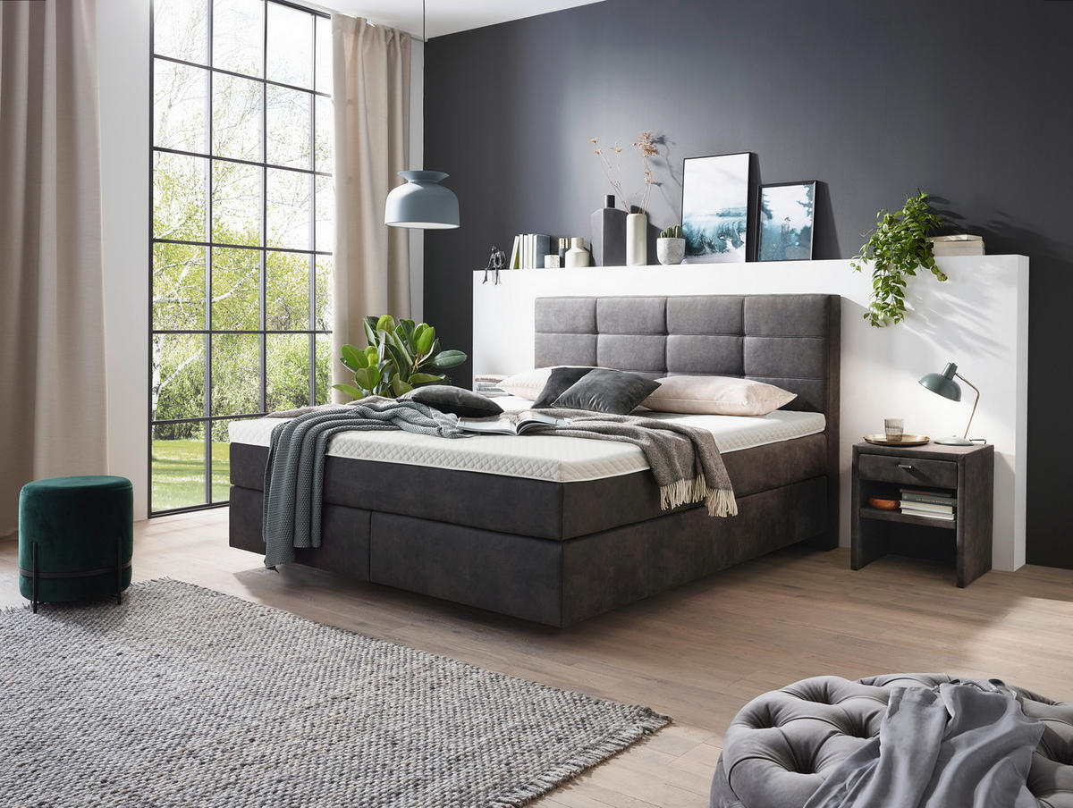 BOXSPRINGBETT 180/200 cm  in Schlammfarben  - Chromfarben/Schlammfarben, Konventionell, Kunststoff/Textil (180/200cm) - Voleo