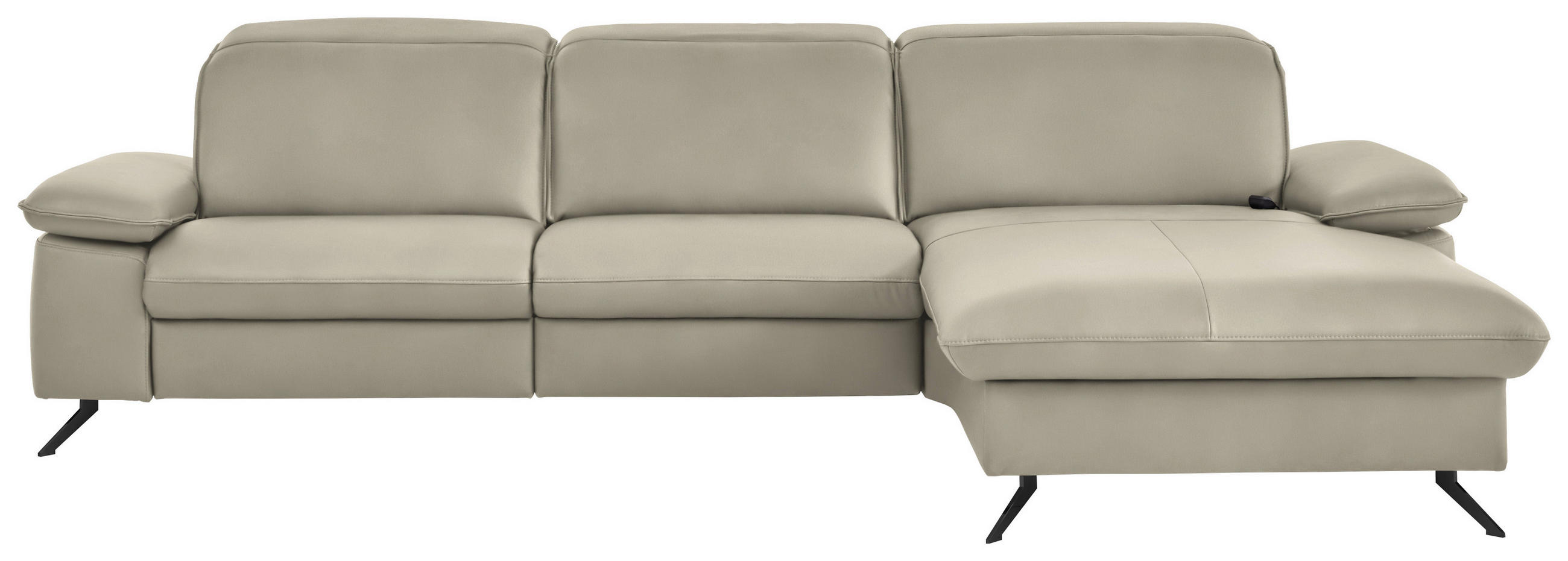 ECKSOFA  Echtleder Ecru  - Ecru/Schwarz, Design, Leder/Metall (307/169cm) - Beldomo Premium