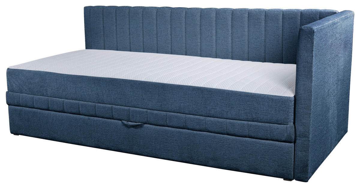 SCHLAFSOFA ROMA  mit Armteil rechts Chenille, Jacquard Blau  - Blau/Schwarz, Design, Kunststoff/Textil (212/83/99cm) - MID.YOU