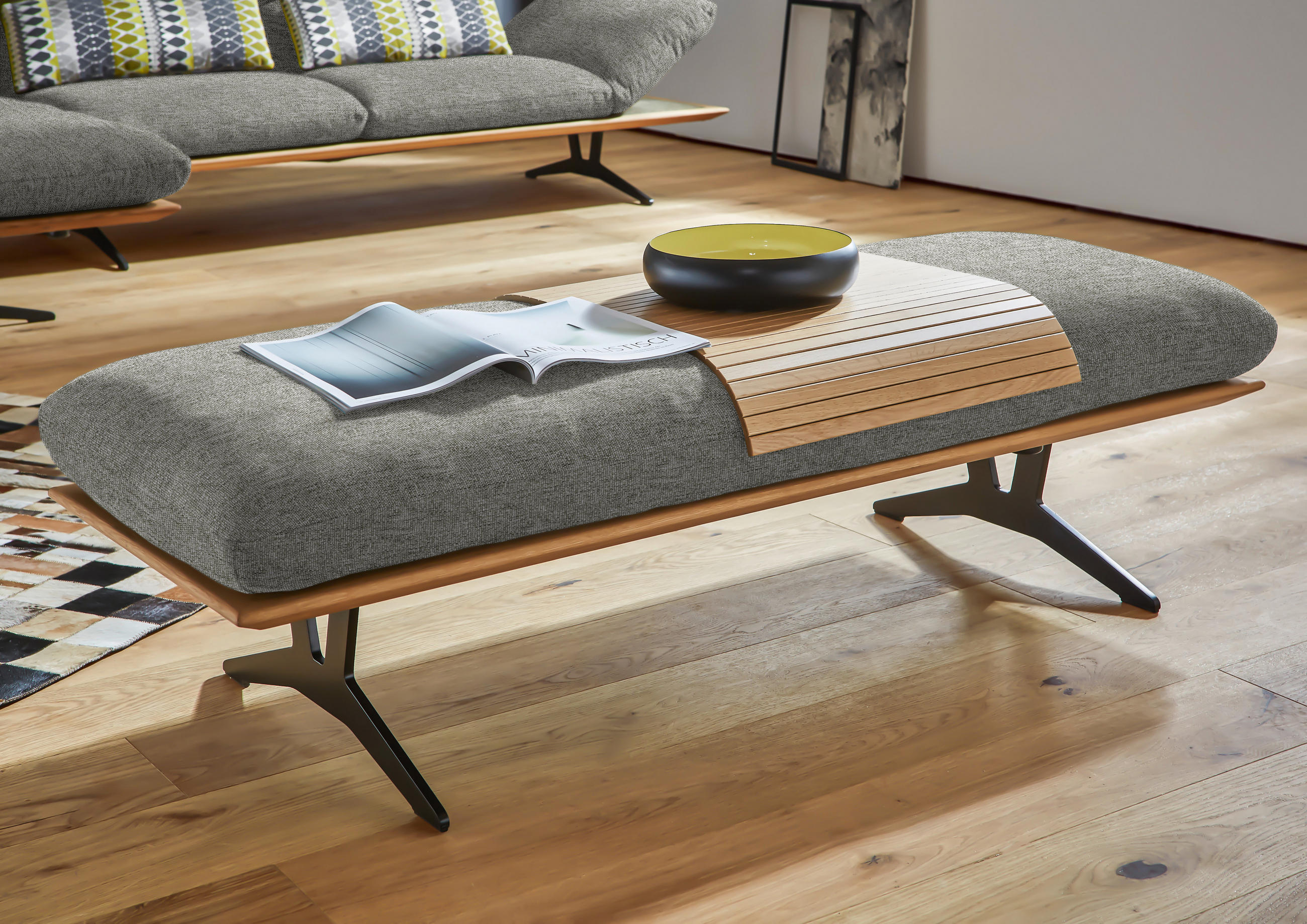 HOCKERBANK in Holz, Textil Grau  - Schwarz/Grau, Design, Holz/Textil (150/43/60cm) - Dieter Knoll